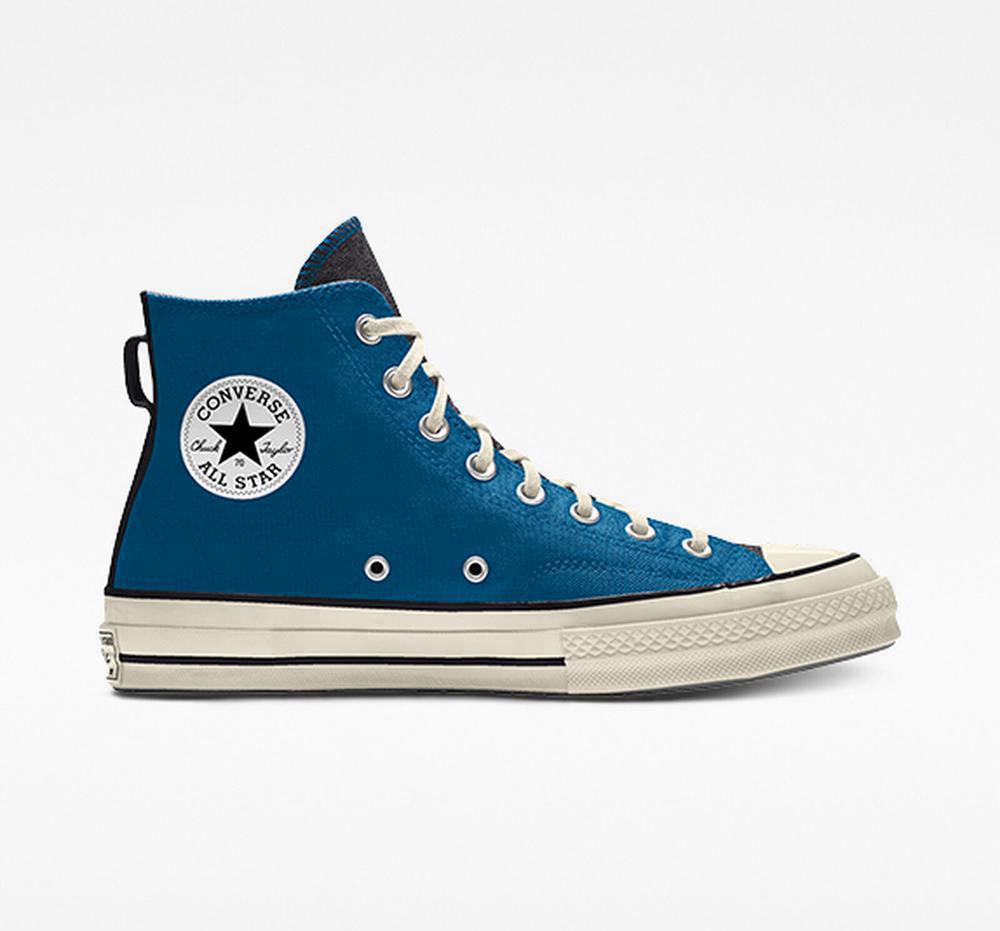 Marinablue Converse Custom Chuck 70 Vintage Canvas By You Unisex Men's High Tops US | 62034-CJQL