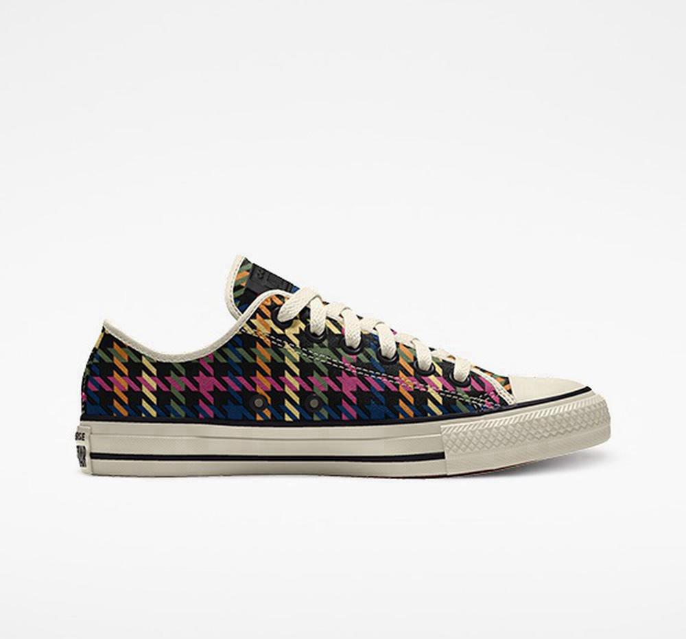 Multi Hounds Tooth Multicolor Converse Custom Chuck Taylor All Star By You Unisex Men's Low Tops US | 71502-MOKA