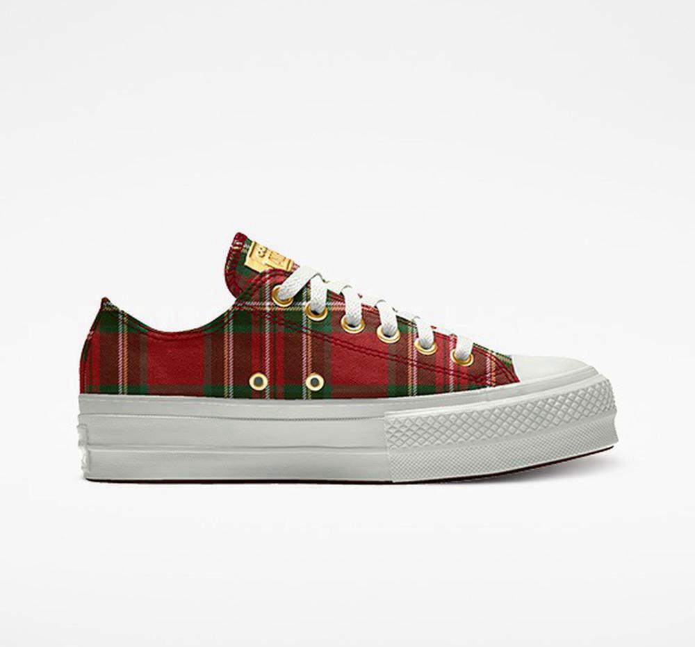 Multicolor Holiday Plaid Converse Custom Chuck Taylor All Star Lift Canvas By You Unisex Low Top Women's Platform Shoes US | 15367-OJZN