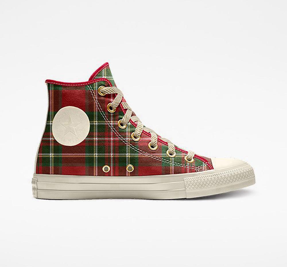 Multicolor Holiday Plaid Converse Custom Chuck Taylor All Star By You Unisex Men's High Tops US | 25469-ZJHI