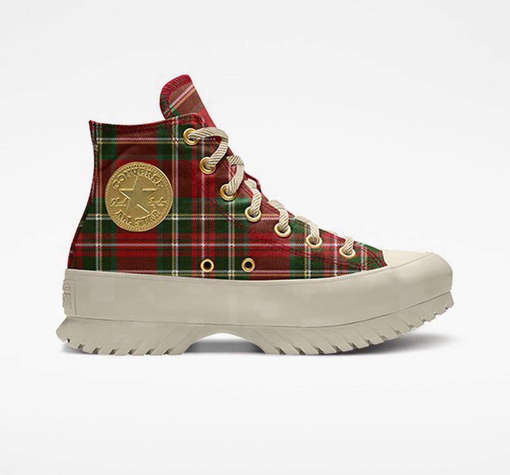 Multicolor Holiday Plaid Converse Custom Chuck Taylor All Star Lugged Platform By You Unisex Women's High Tops US | 35472-ESYK