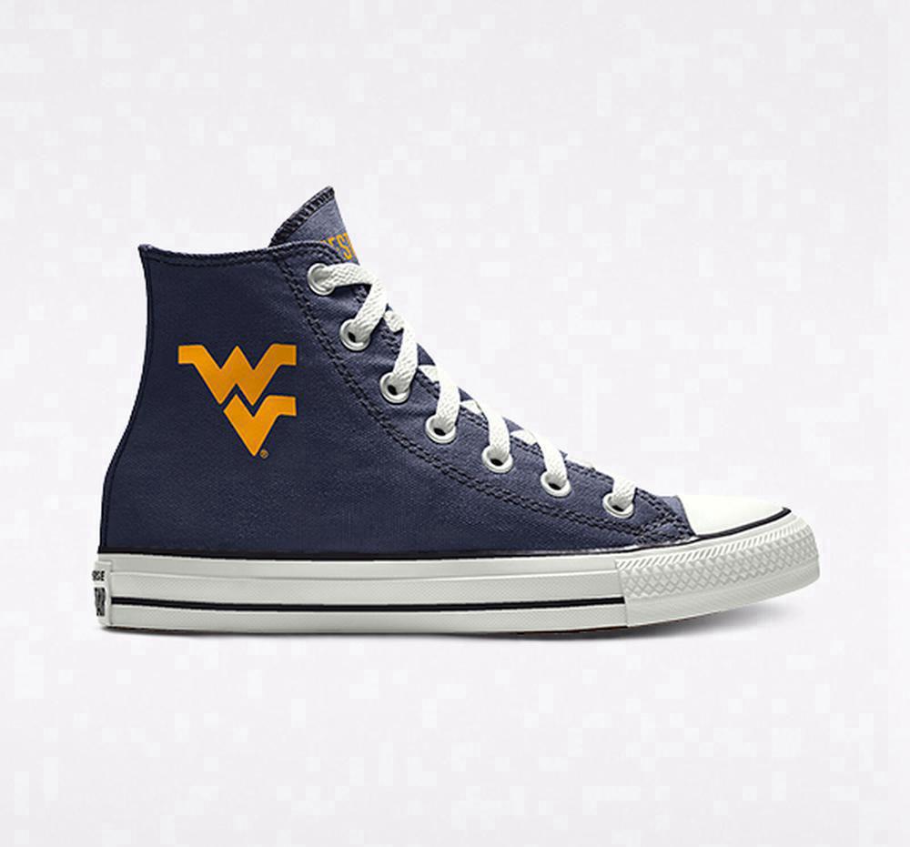 Navy Converse Custom Chuck Taylor All Star West Virginia University Mountaineers By You Unisex Men's High Tops US | 46572-KJIQ