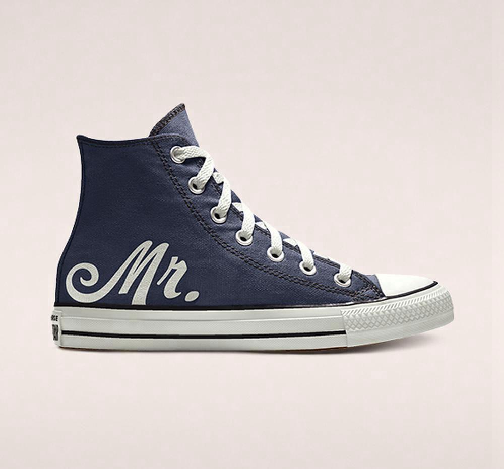 Navy Converse Custom Chuck Taylor All Star Wedding By You Unisex Men's High Tops US | 62158-WOFN