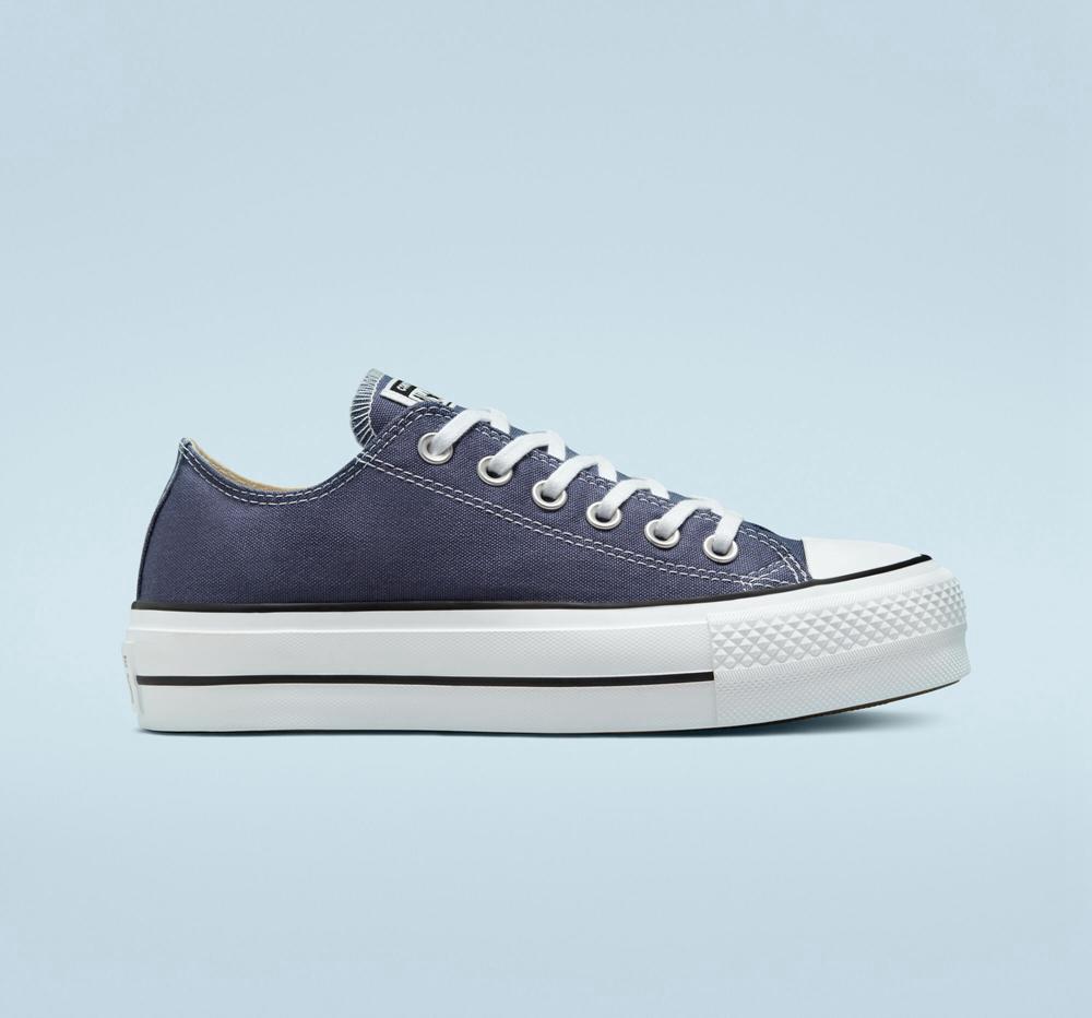 Navy Steel / White / Black Converse Chuck Taylor All Star Lift Platform Canvas Women's Low Tops US | 68317-GWKR