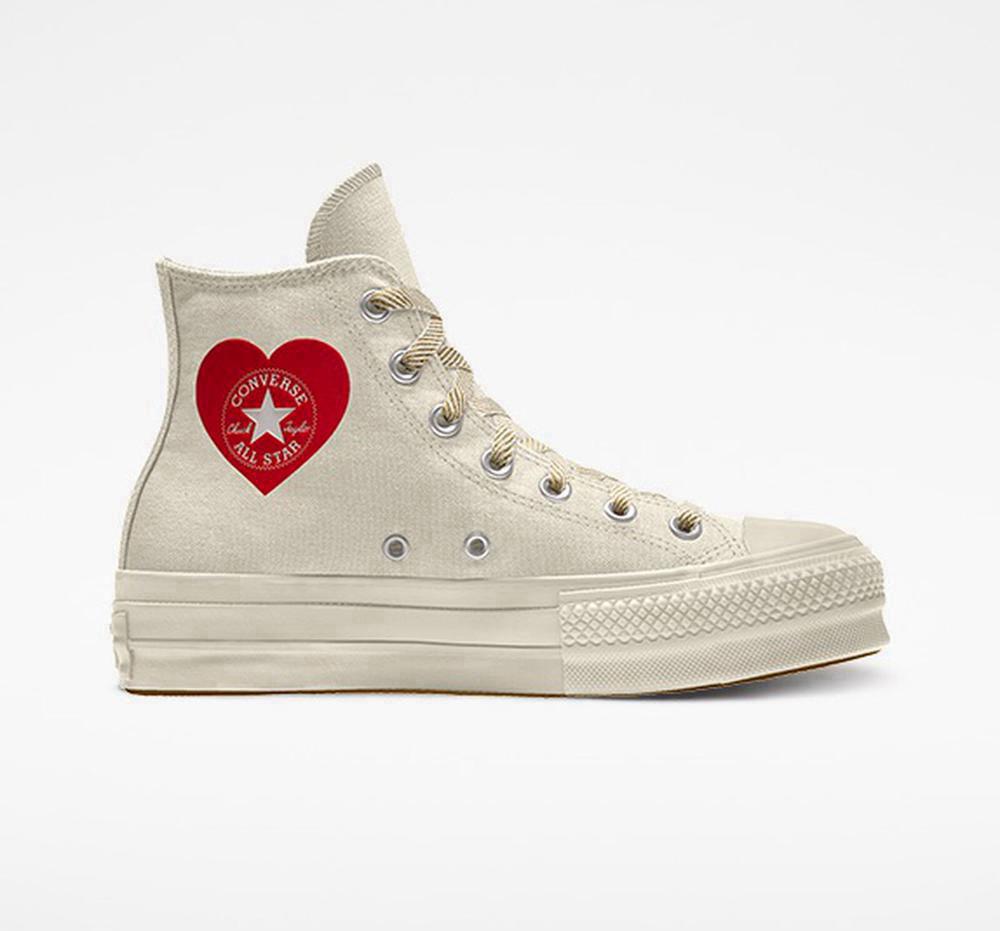 Off White Converse Custom Chuck Taylor All Star Lift Canvas By You Unisex High Top Women's Platform Shoes US | 41730-TGKB