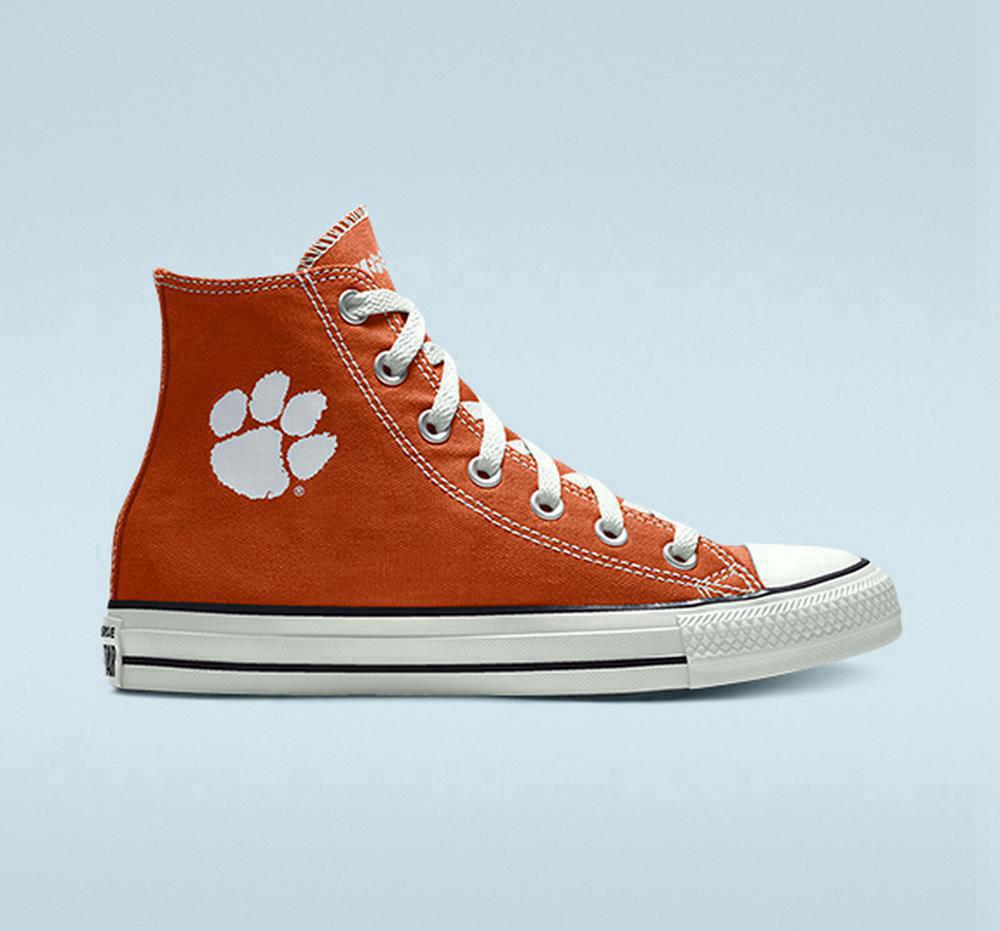 Orange Converse Custom Chuck Taylor All Star Clemson University Tigers By You Unisex Men's High Tops US | 74628-GABE