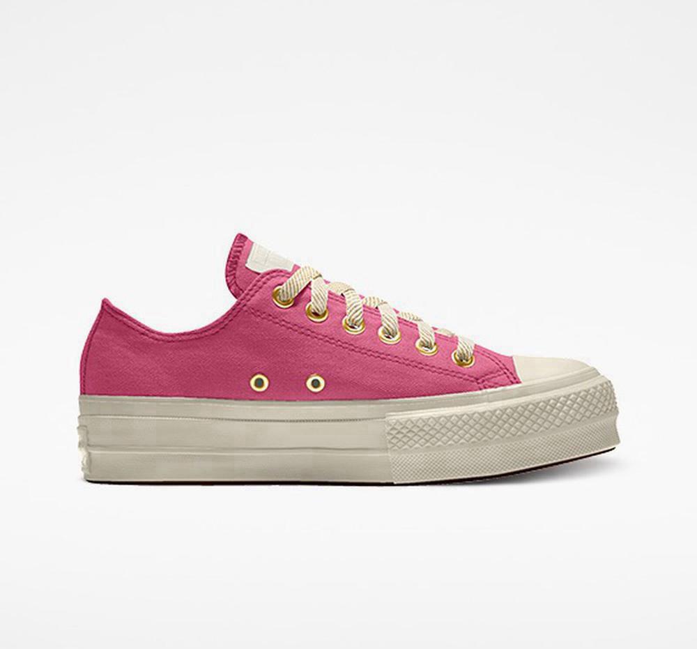 Pink Converse Custom Chuck Taylor All Star Lift Canvas By You Unisex Low Top Women's Platform Shoes US | 30692-LEDC