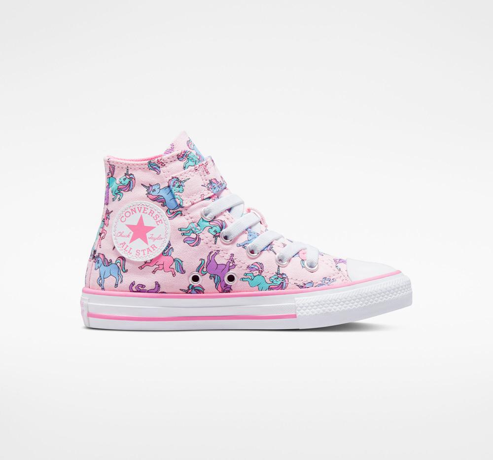 Pink Foam / Pink / University Blue Converse Chuck Taylor All Star Easy On Unicorns Little Kids Boys' High Tops US | 95731-STEW