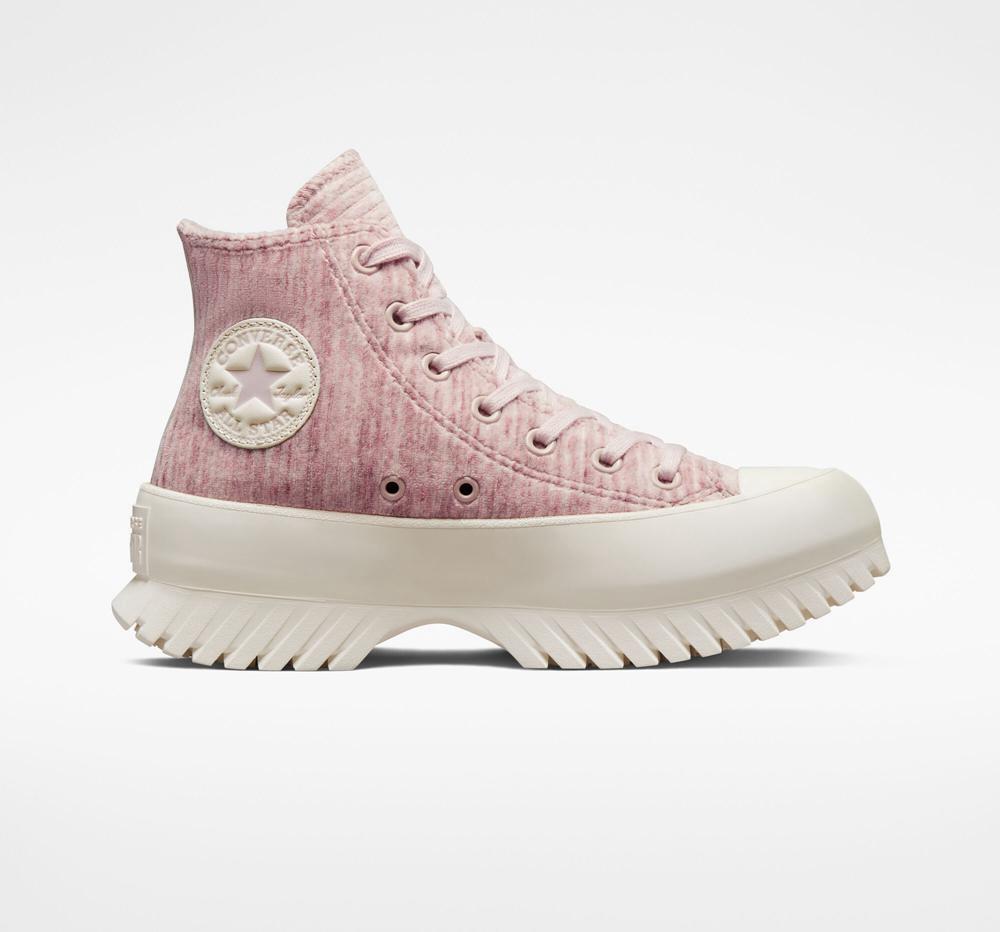 Pink Stone Mauve / Saddle / Egret Converse Chuck Taylor All Star Lugged 2.0 Velour Unisex Women's High Tops US | 37815-FAEG