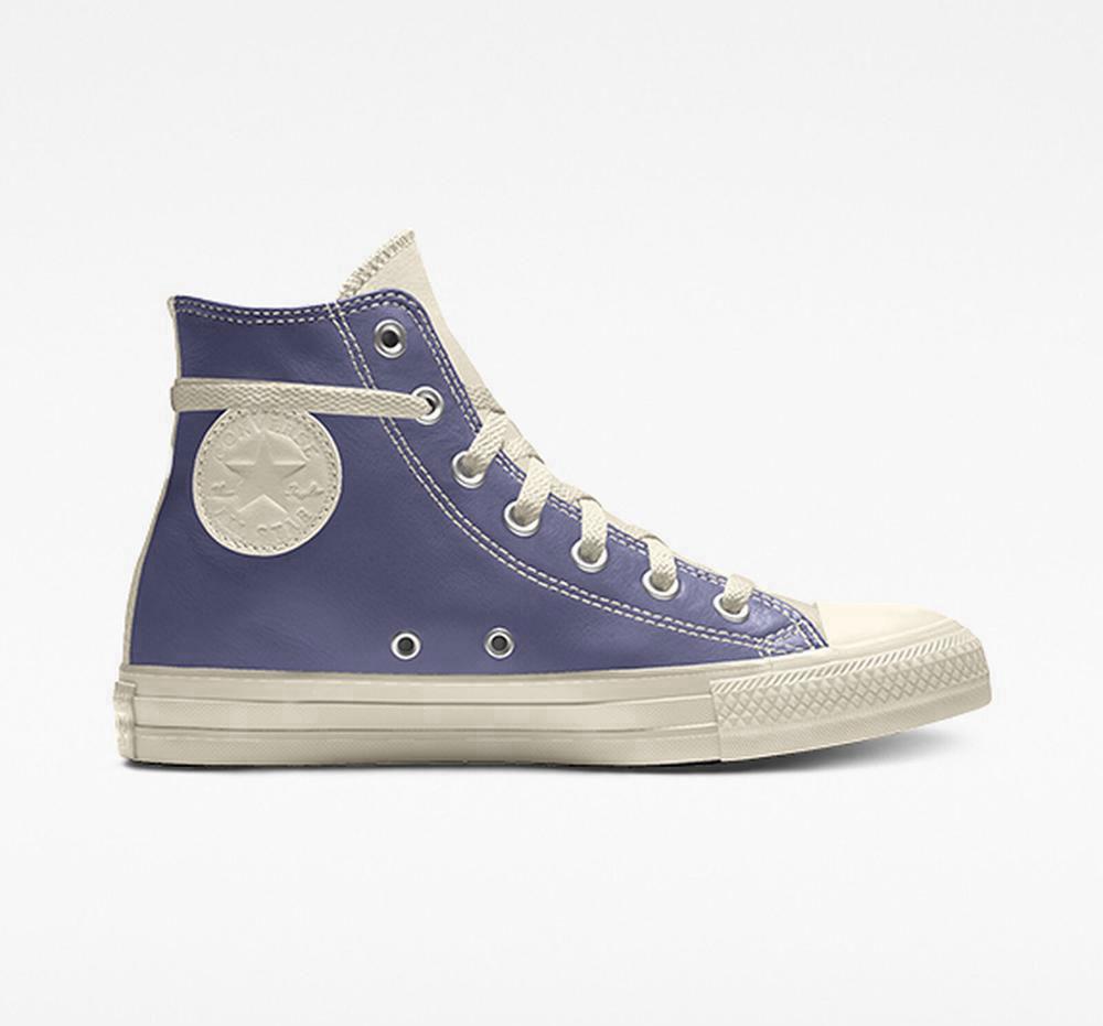 Purple Converse Custom Chuck Taylor All Star Leather By You Unisex Men's High Tops US | 04189-CBOU