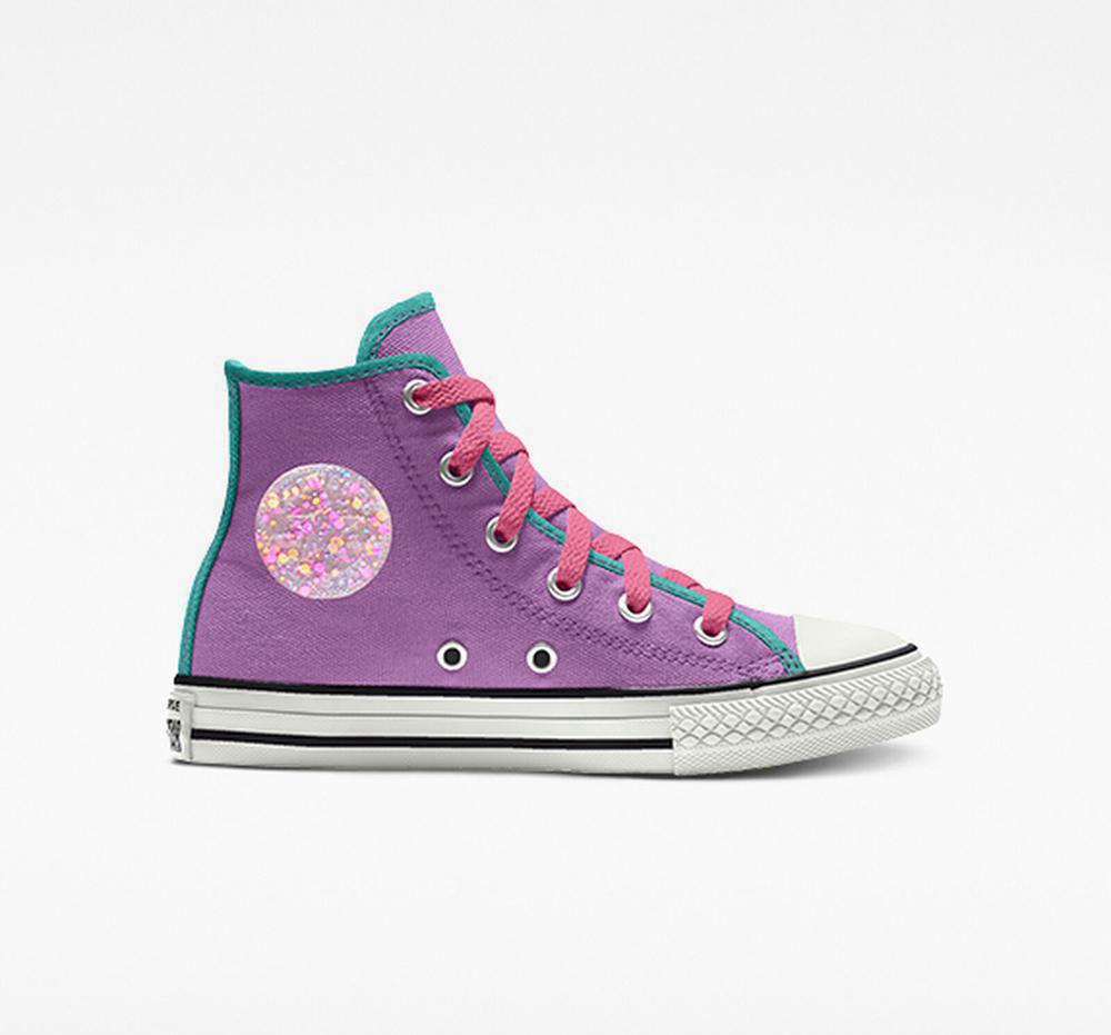 Purple Violet Converse Custom Chuck Taylor All Star By You Little Kids Girls' High Tops US | 08561-THZA