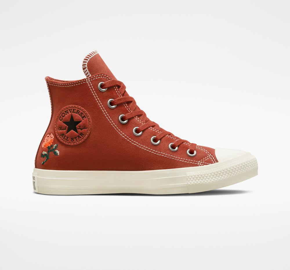 Rugged Orange / Egret / Midnight C Converse Chuck Taylor All Star Embroidered Roses Women's High Tops US | 80235-PSOL