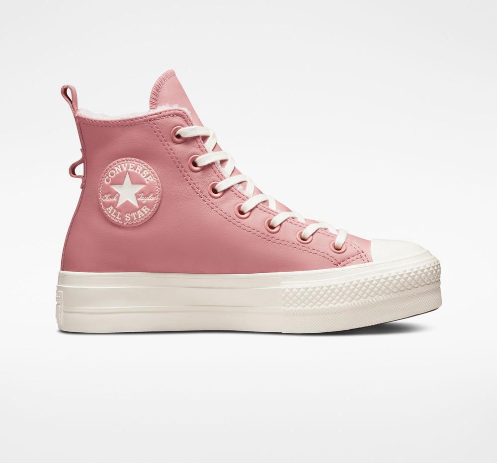 Rust Pink / Egret / Egret Converse Chuck Taylor All Star Lift Platform Lined Leather Women's High Tops US | 67302-FTVS