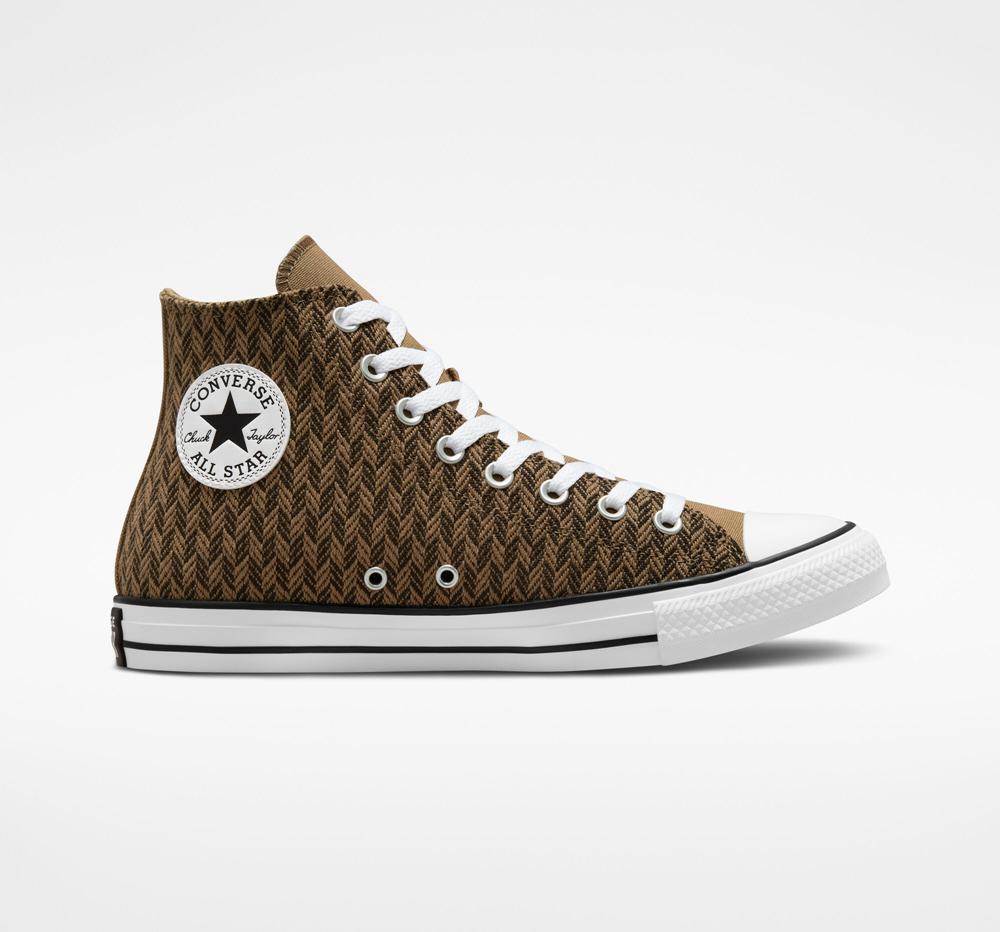 Sand Dune / Velvet Brown / White Converse Chuck Taylor All Star Herringbone Unisex Women's High Tops US | 46293-HZOX