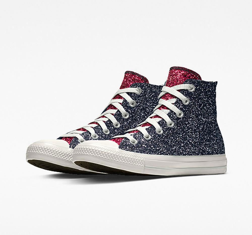 Silverpink Converse Custom Chuck Taylor All Star Glitter By You Unisex Women's High Tops US | 89453-NLMA