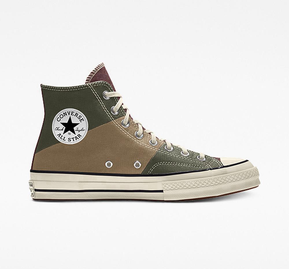 Tri Khaki Converse Custom Chuck 70 Patchwork By You Unisex Men's High Tops US | 91672-FYIT