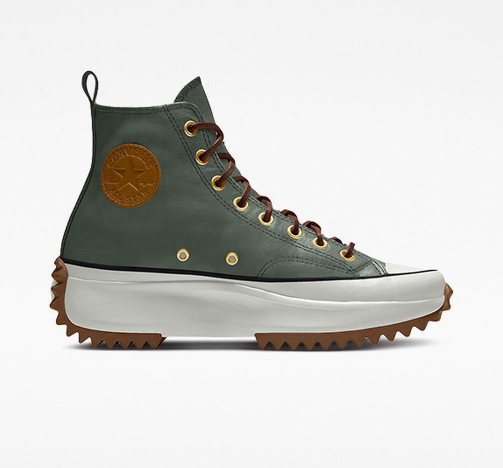 Utility Green Converse Custom Run Star Hike Platform Leather By You Unisex Men's High Tops US | 49083-TDZY