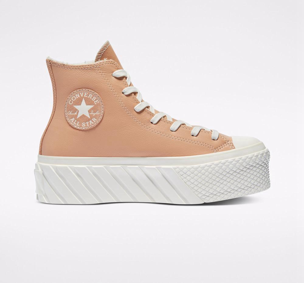 Vachetta Beige / Vintage White Converse Chuck Taylor All Star Lift 2X Cozy Tones High Top Women's Platform Shoes US | 48326-BDMS