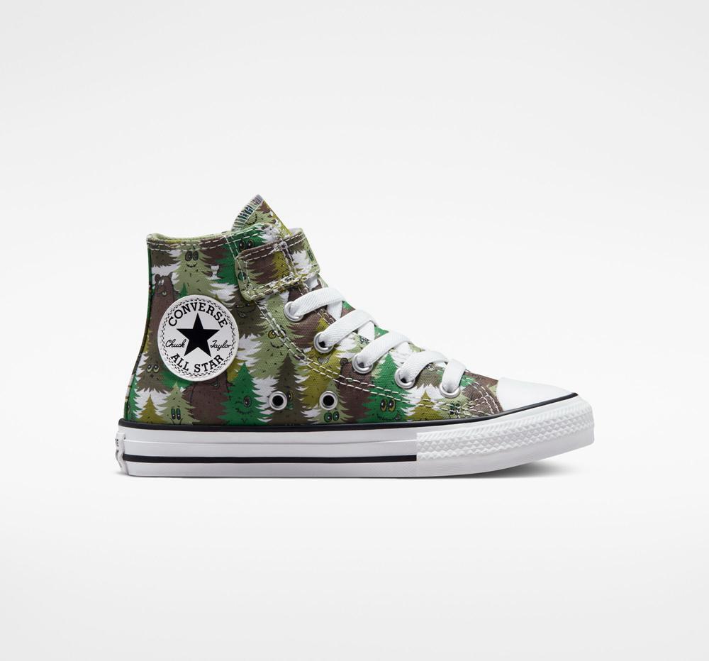 White / Aloe Green / Green Converse Chuck Taylor All Star Easy On Forest Camo Little Kids Girls' High Tops US | 28159-ZMBF