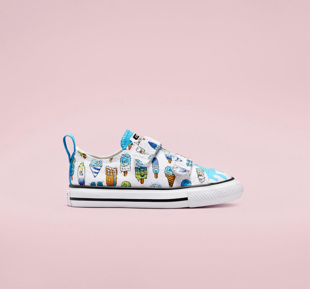 White / Baltic Blue / Lime Rave Converse Chuck Taylor All Star Easy On Frozen Treats Toddler Girls' Low Tops US | 15683-HWSX