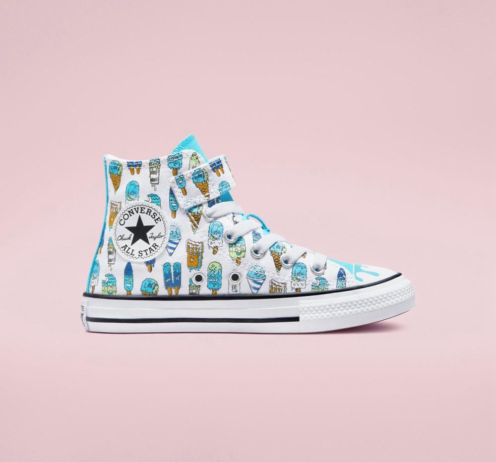 White / Baltic Blue / Lime Rave Converse Chuck Taylor All Star Easy On Frozen Treats Little Kids Boys' High Tops US | 36175-FVEU