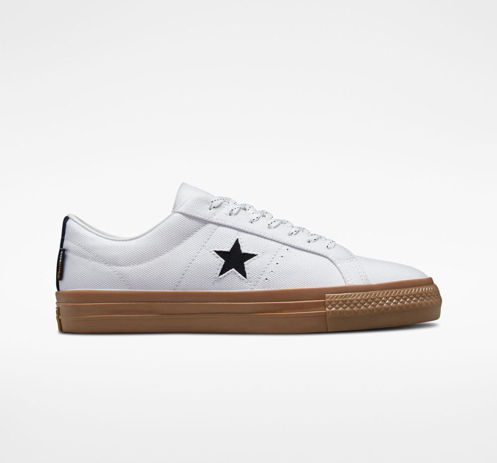 White / Black / Dark Gum Converse One Star Pro Cordura Canvas Skate Men's Low Tops US | 75034-JHDI