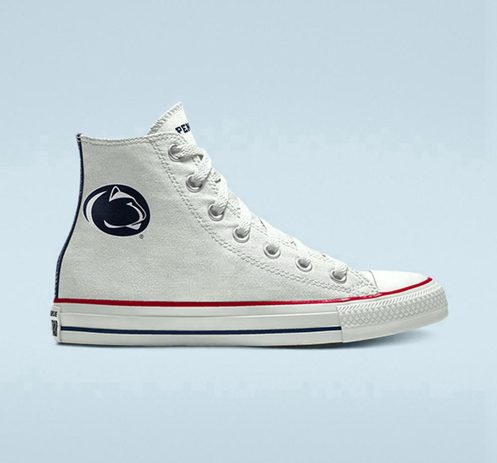 White Converse Custom Chuck Taylor All Star Penn State Nittany Lions By You Unisex Men's High Tops US | 03461-ZVFH