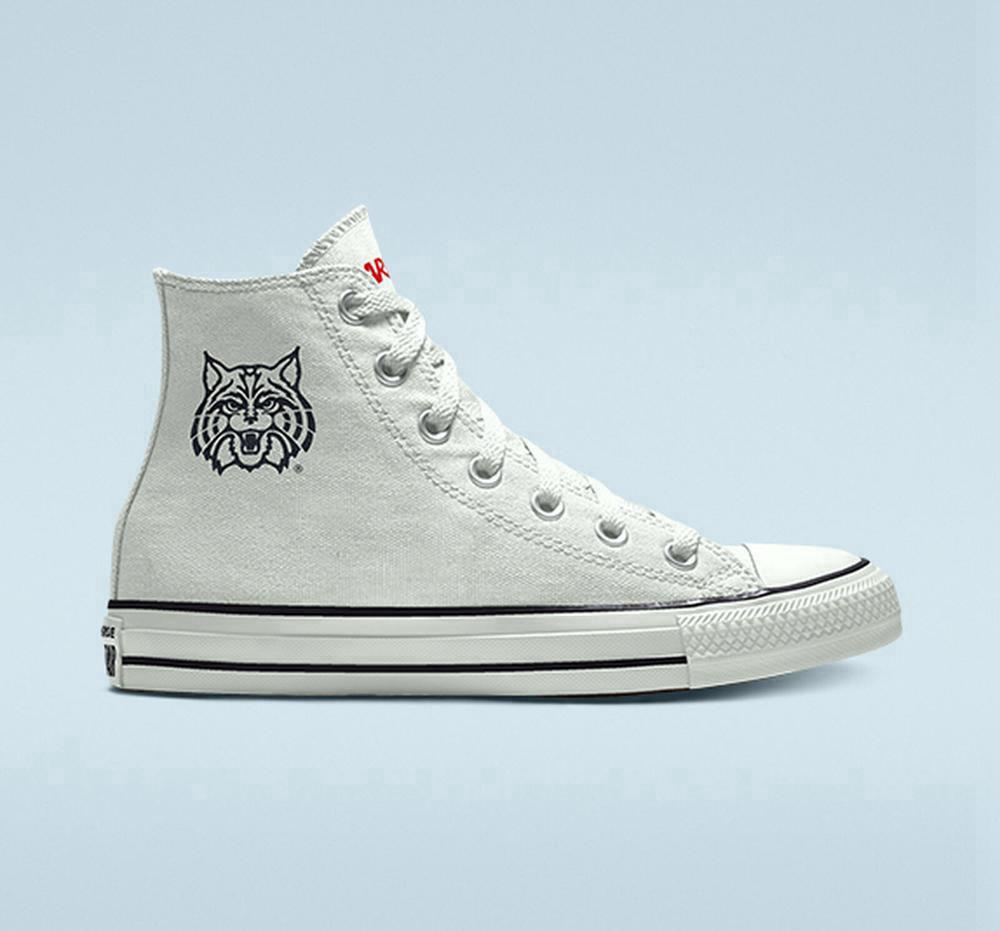 White Converse Custom Chuck Taylor All Star University Of Arizona Wildcats By You Unisex Men's High Tops US | 10324-ETQN