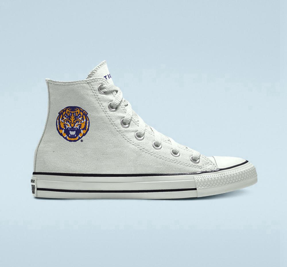 White Converse Custom Chuck Taylor All Star Lsu Tigers By You Unisex Men's High Tops US | 15284-NSPW