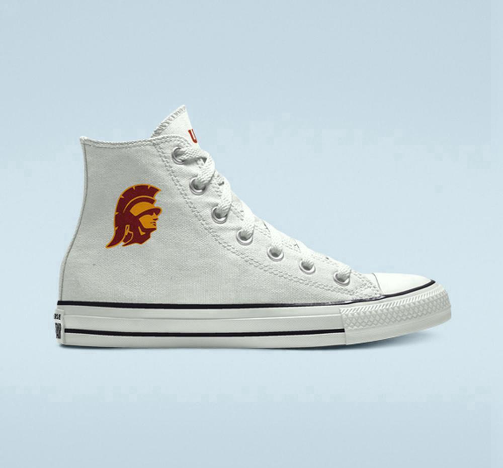 White Converse Custom Chuck Taylor All Star University Of Southern California Trojans By You Unisex Men's High Tops US | 18293-FDPR