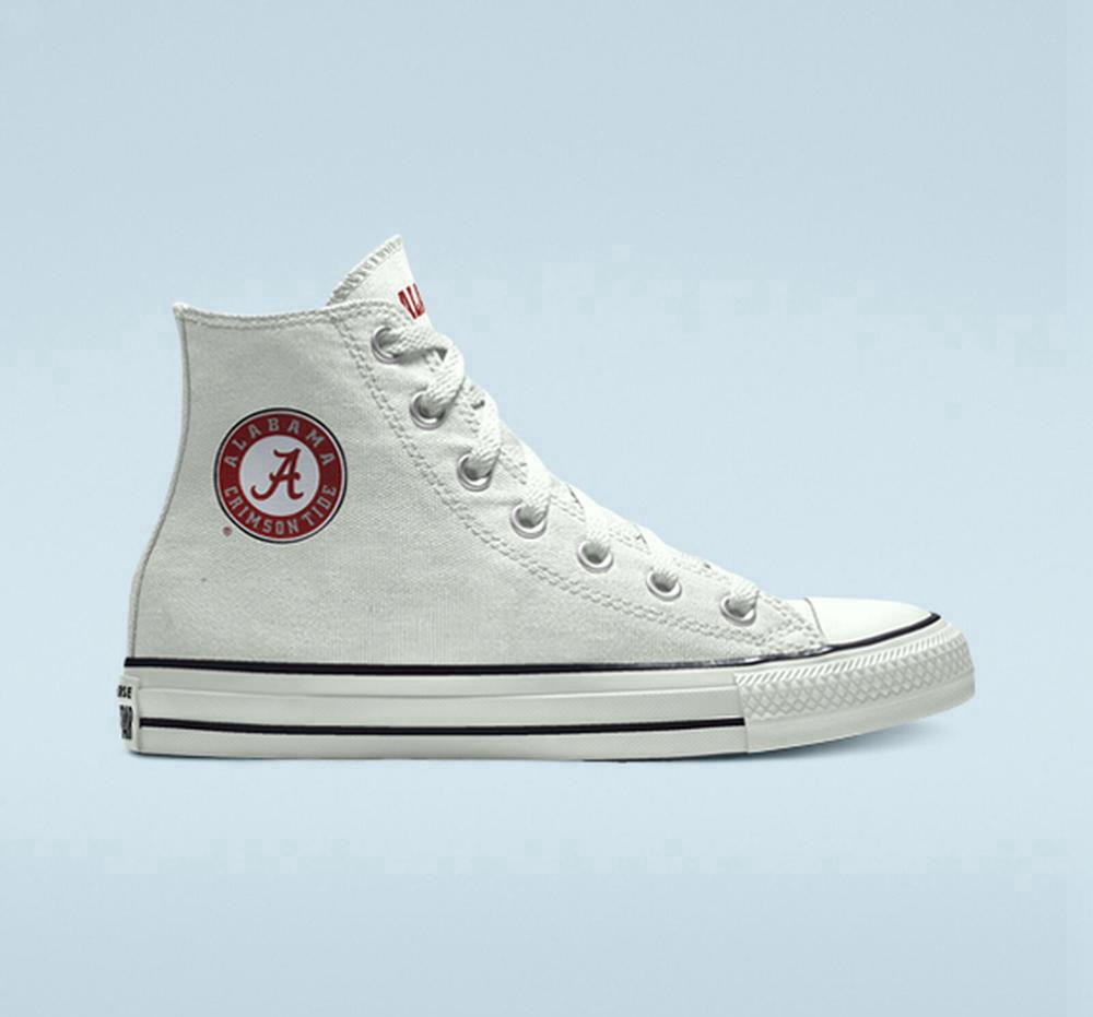 White Converse Custom Chuck Taylor All Star University Of Alabama Crimson Tide By You Unisex Men's High Tops US | 19764-RSMC