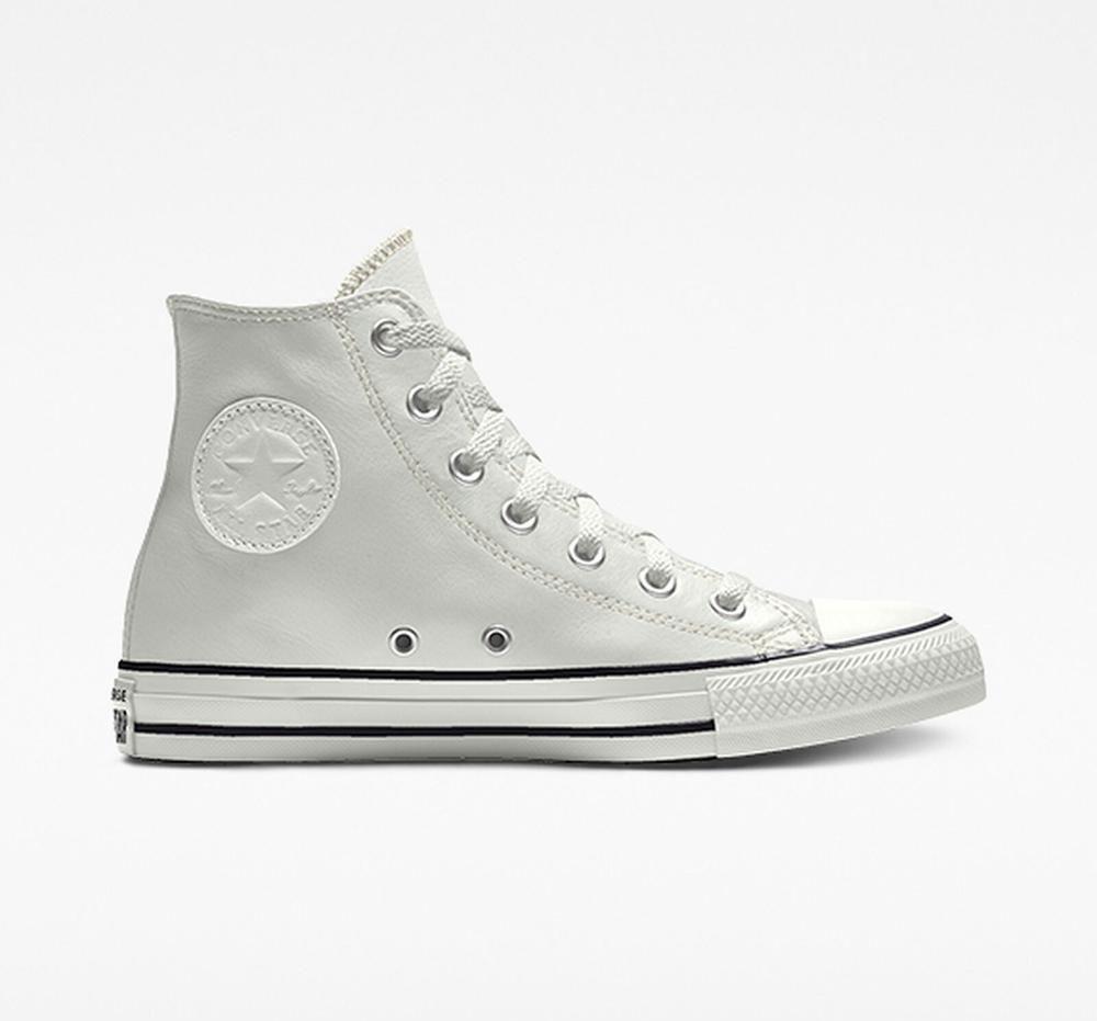 White Converse Custom Chuck Taylor All Star Leather By You Unisex Men's High Tops US | 20768-DTPB