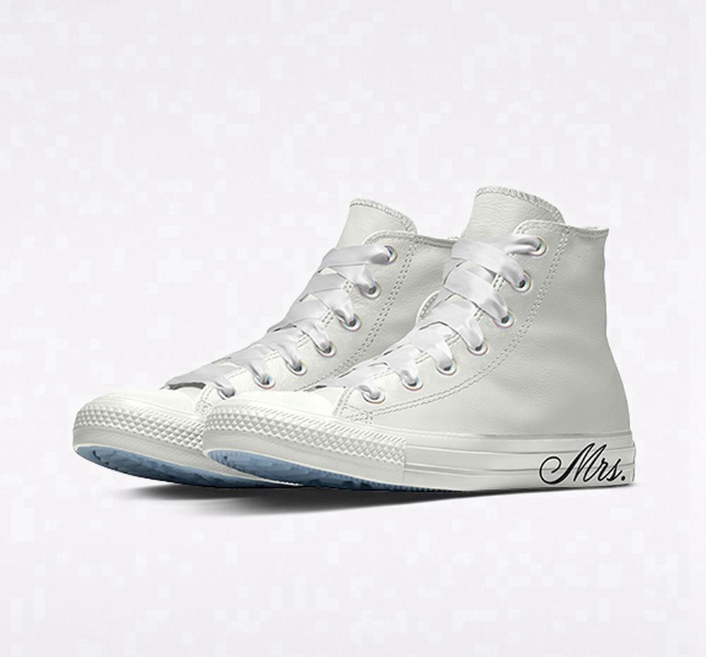 White Converse Custom Chuck Taylor All Star Premium Wedding By You Unisex Men's High Tops US | 23465-MOXB