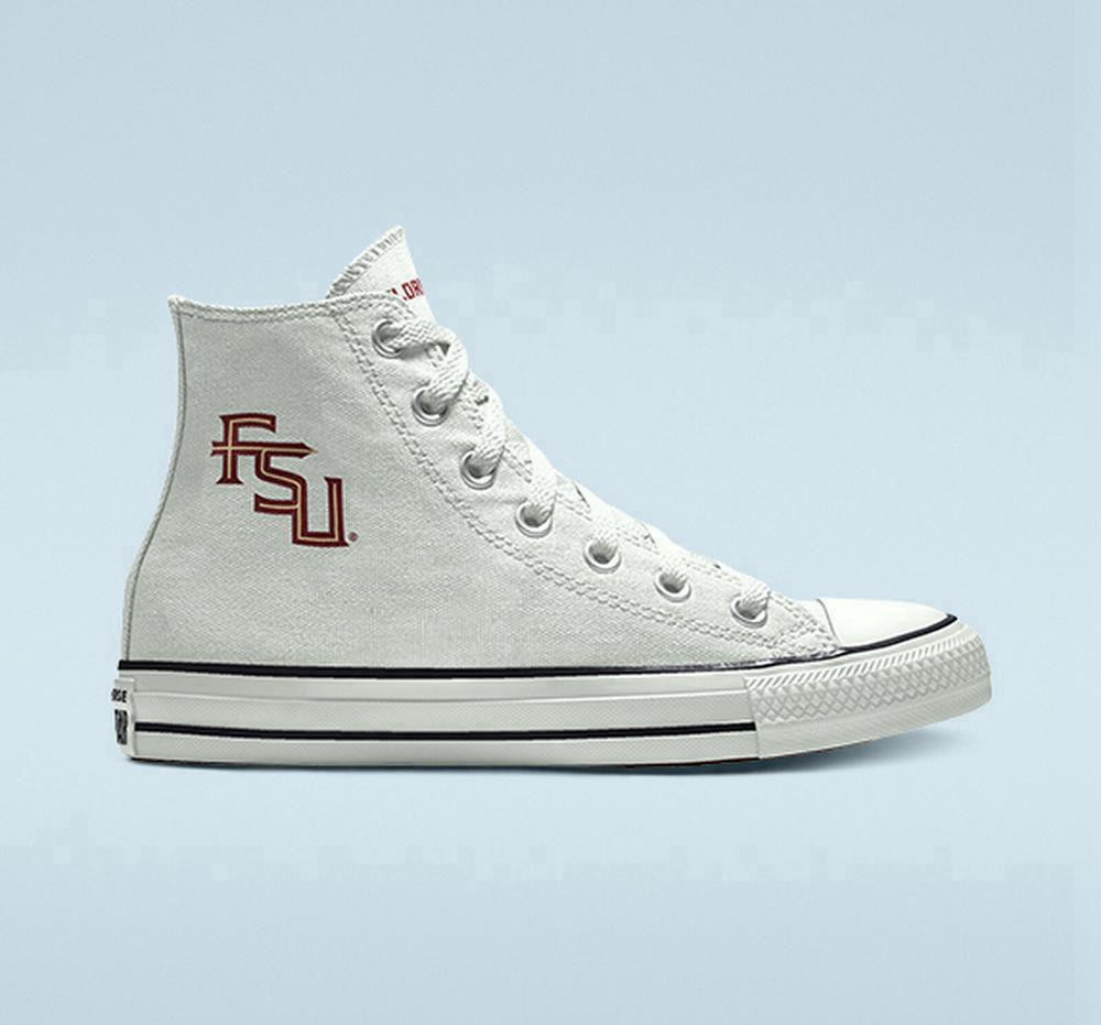 White Converse Custom Chuck Taylor All Star Florida State University Seminoles By You Unisex Men's High Tops US | 27685-VOUC