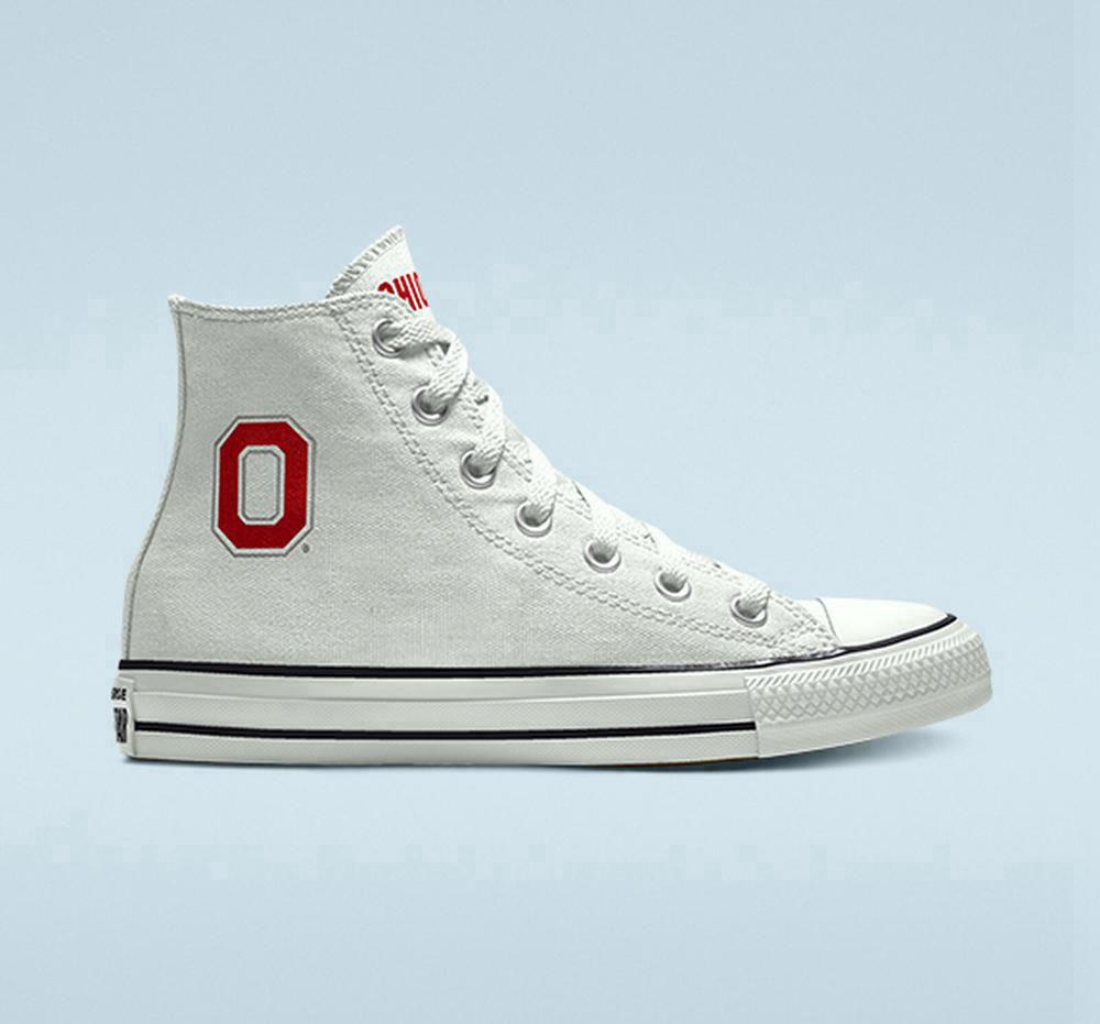 White Converse Custom Chuck Taylor All Star Ohio State Buckeyes By You Unisex Men's High Tops US | 27918-XFCN