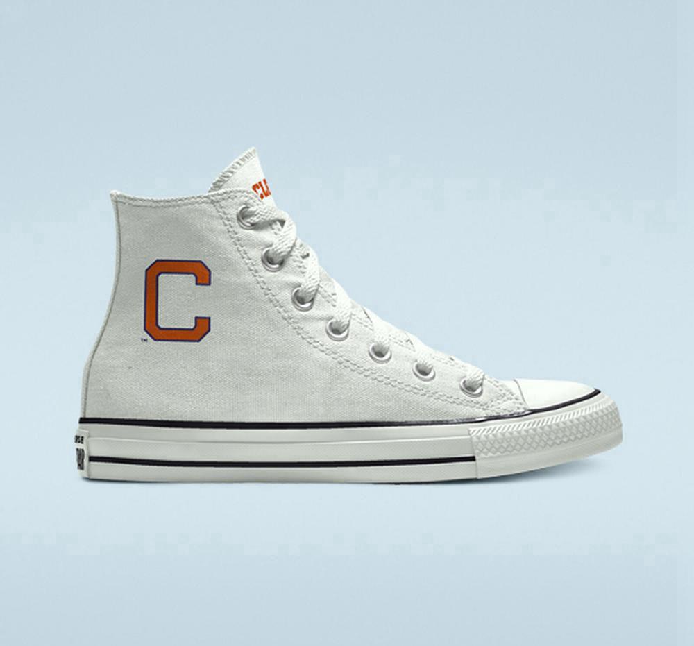 White Converse Custom Chuck Taylor All Star Clemson University Tigers By You Unisex Men's High Tops US | 51407-PASR