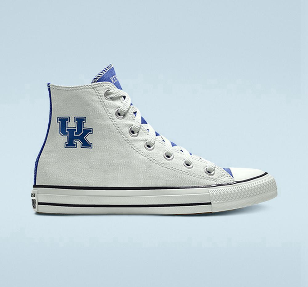 White Converse Custom Chuck Taylor All Star University Of Kentucky Wildcats By You Unisex Men's High Tops US | 65309-EHWV