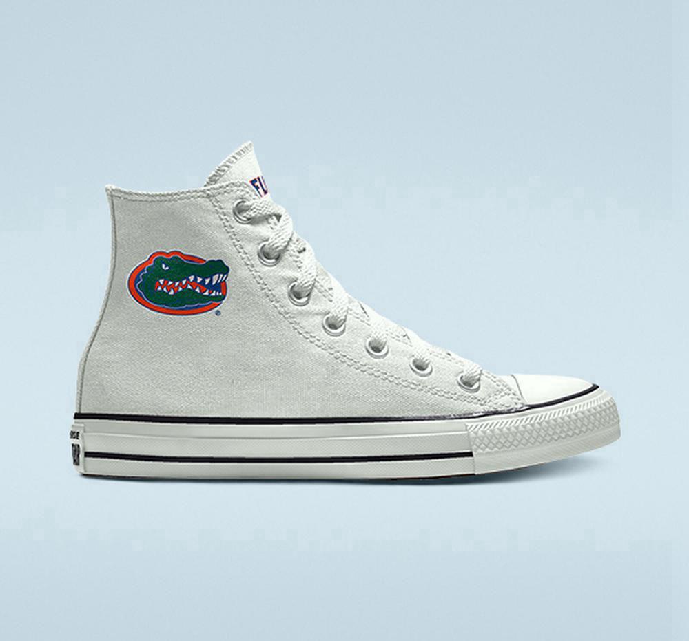 White Converse Custom Chuck Taylor All Star University Of Florida Gators By You Unisex Men's High Tops US | 73215-ZDOJ