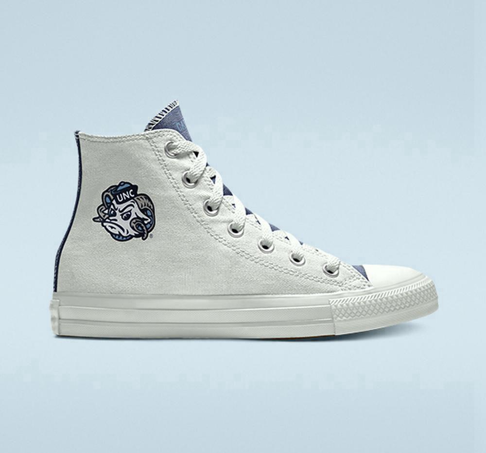 White Converse Custom Chuck Taylor All Star University Of North Carolina Tar Heels By You Unisex Men's High Tops US | 75946-BXQW