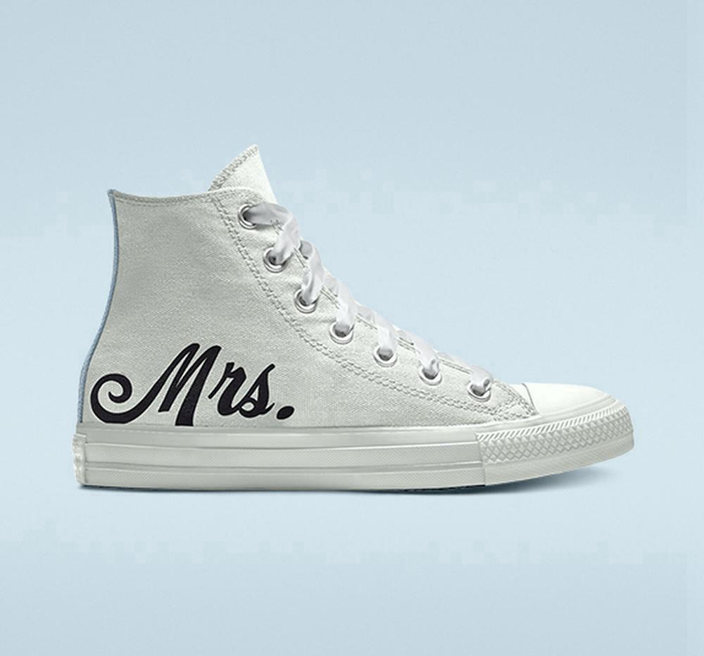 White Converse Custom Chuck Taylor All Star Wedding By You Unisex Men's High Tops US | 81602-RQGL