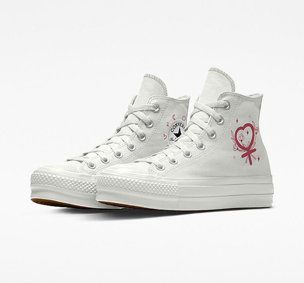 White Converse Custom Chuck Taylor All Star Lift Planets By You Unisex High Top Women's Platform Shoes US | 94810-LCGY