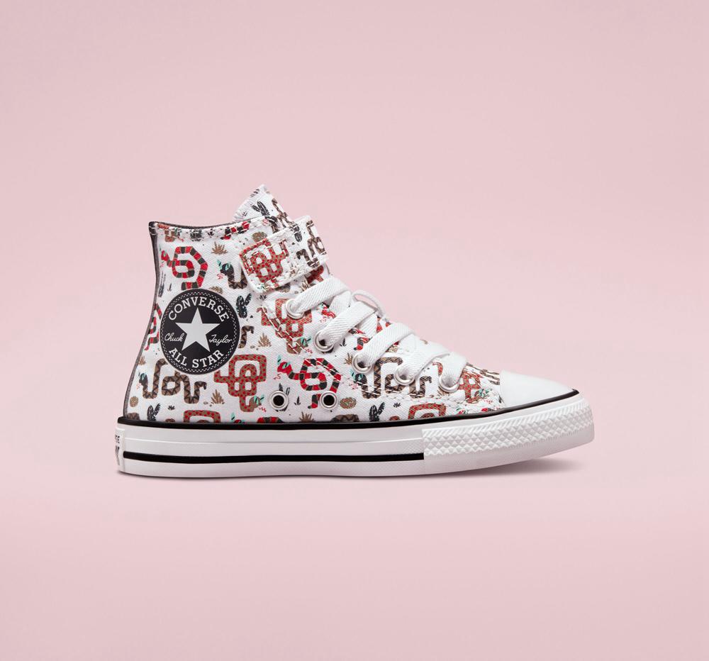 White / Dk Smoke Grey / Red Converse Chuck Taylor All Star Easy On Snake Little Kids Boys' High Tops US | 65912-ANFU