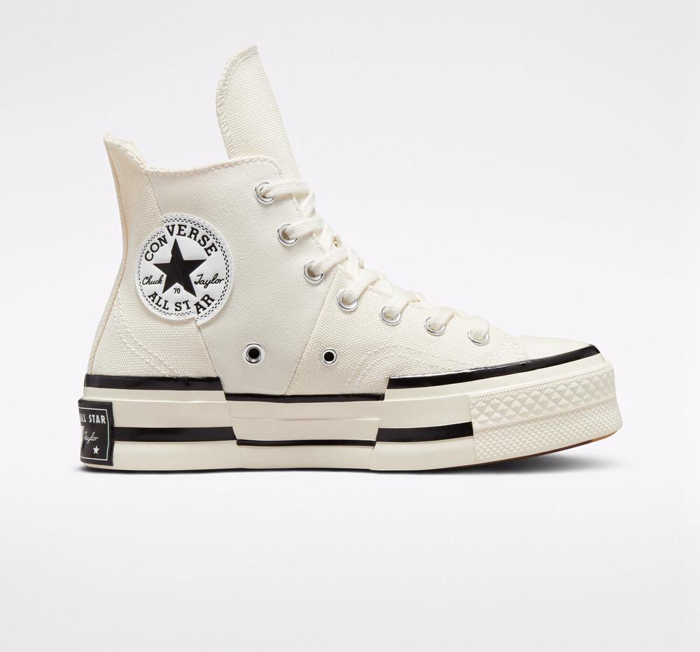 White Egret / Black / Black Converse Chuck 70 Plus Unisex Women's High Tops US | 38165-YUOQ