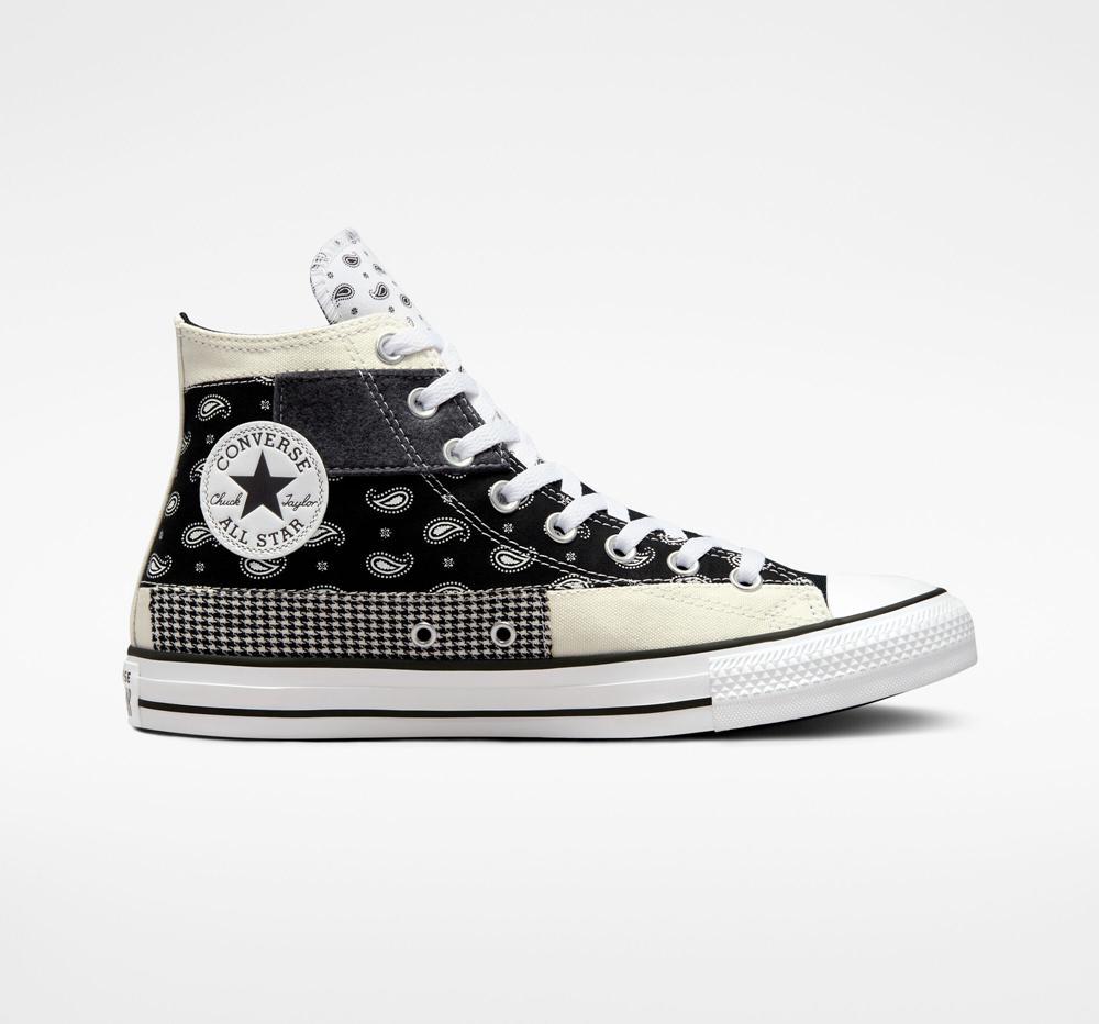 White Egret / Black / White Converse Chuck Taylor All Star Hacked Patterns Unisex Men's High Tops US | 47803-XZPL