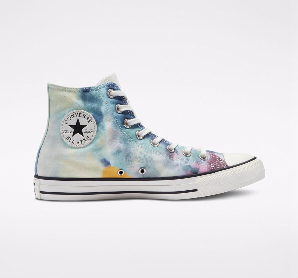 White Egret / Multicolor / Black Converse Chuck Taylor All Star Tie Dye Unisex Men's High Tops US | 15263-DBOC