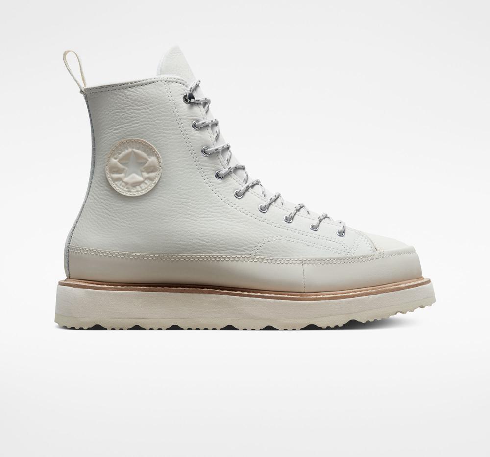 White Egret / Natural Ivory / Prime Pink Converse Chuck Taylor Crafted Boot Unisex Men's Boots US | 30278-BRND