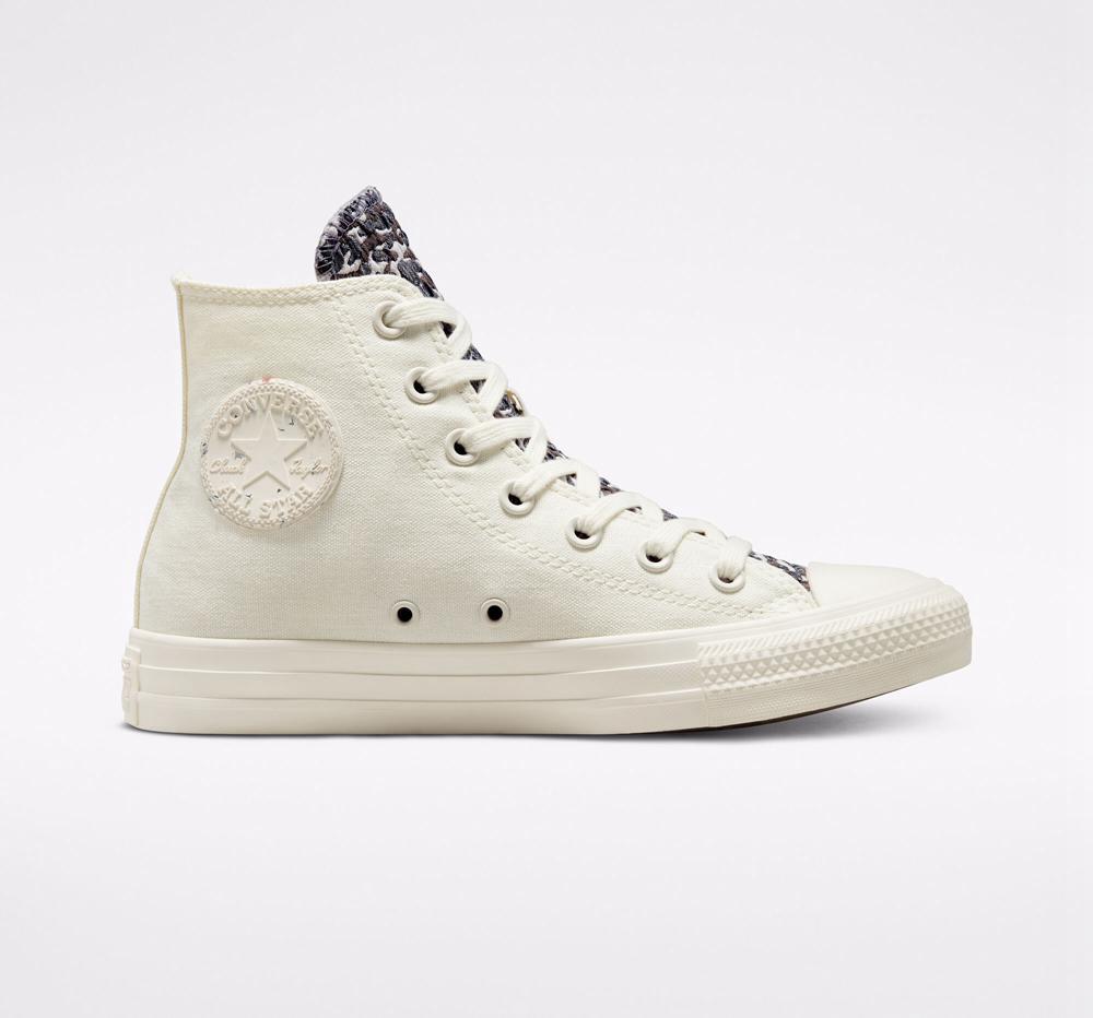 White Egret / Pure Silver Converse Chuck Taylor All Star Jacquard Camo Women's High Tops US | 29340-BXVE