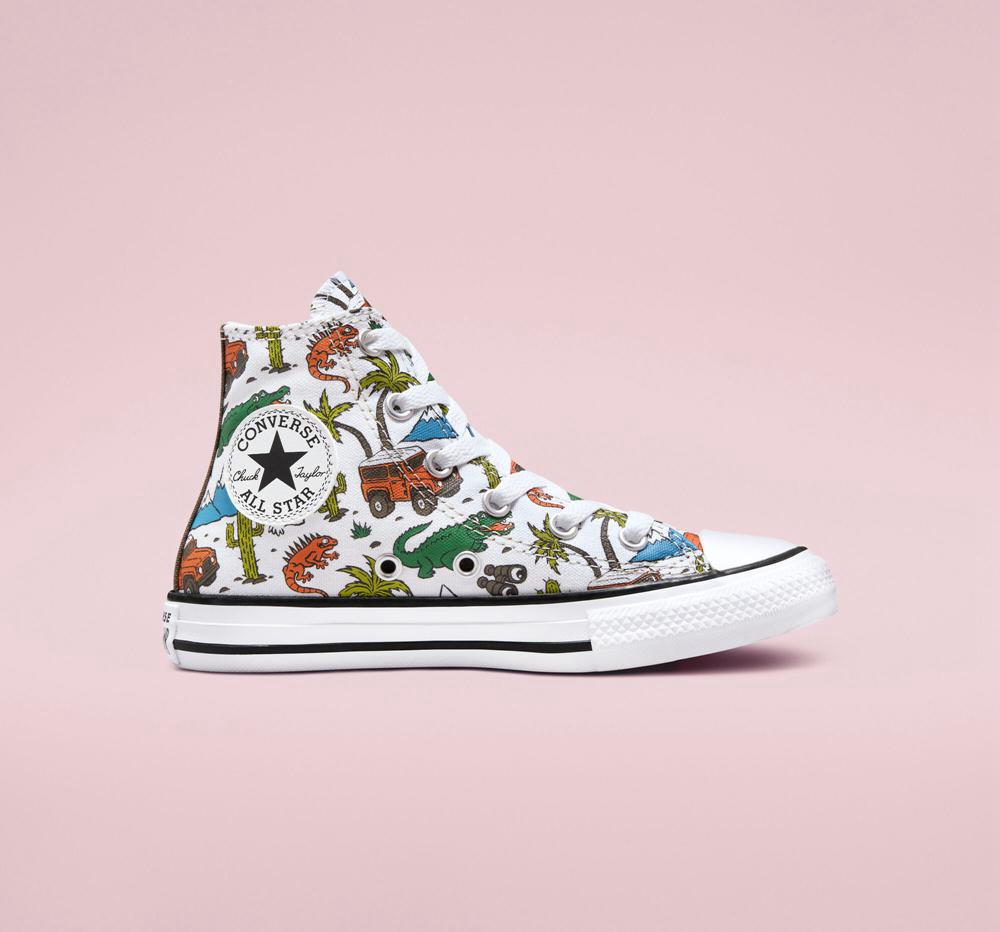 White / Engine Smoke / Green Converse Chuck Taylor All Star Desert Explorer Little Kids Girls' High Tops US | 52493-EAMD