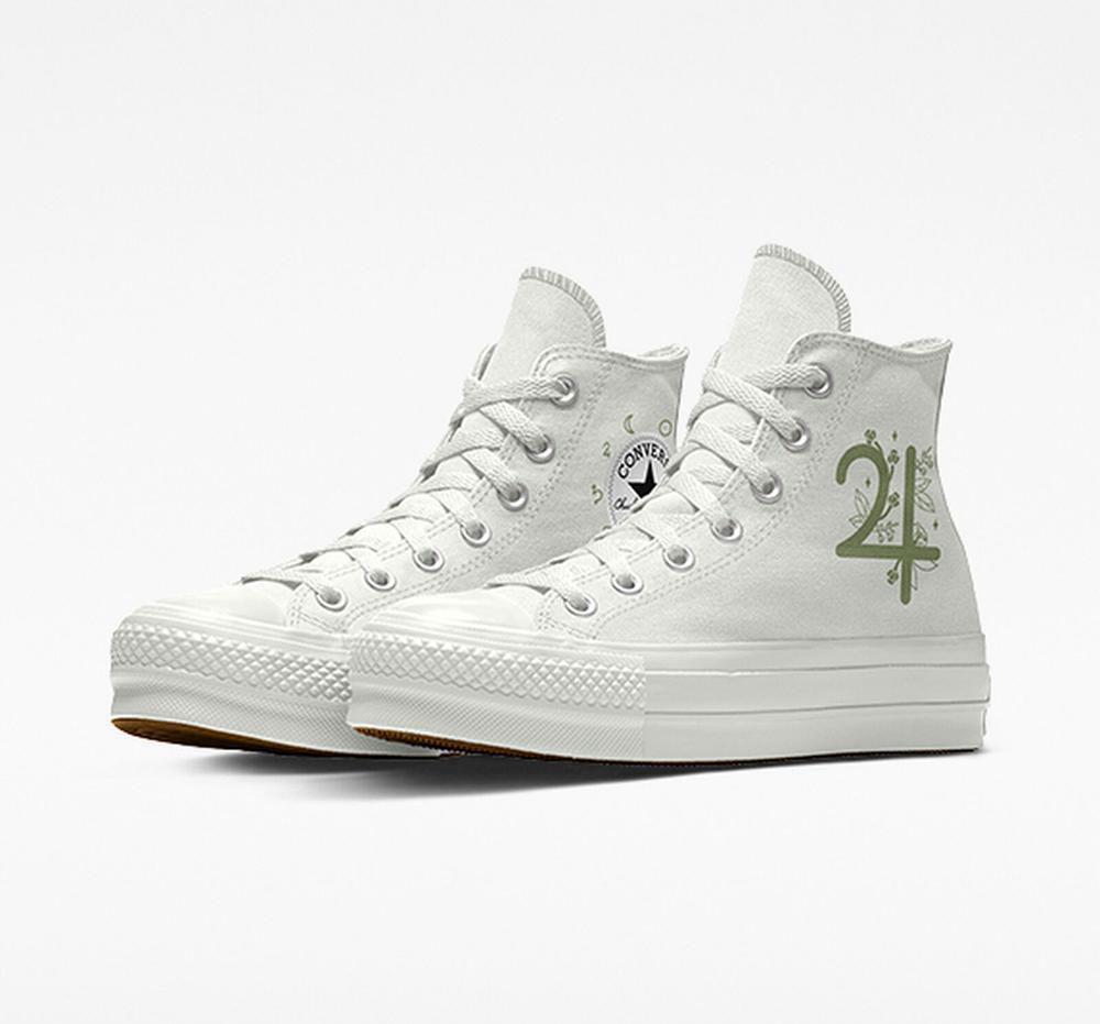 White Jupiter Converse Custom Chuck Taylor All Star Lift Planets By You Unisex High Top Women's Platform Shoes US | 43589-BSGV