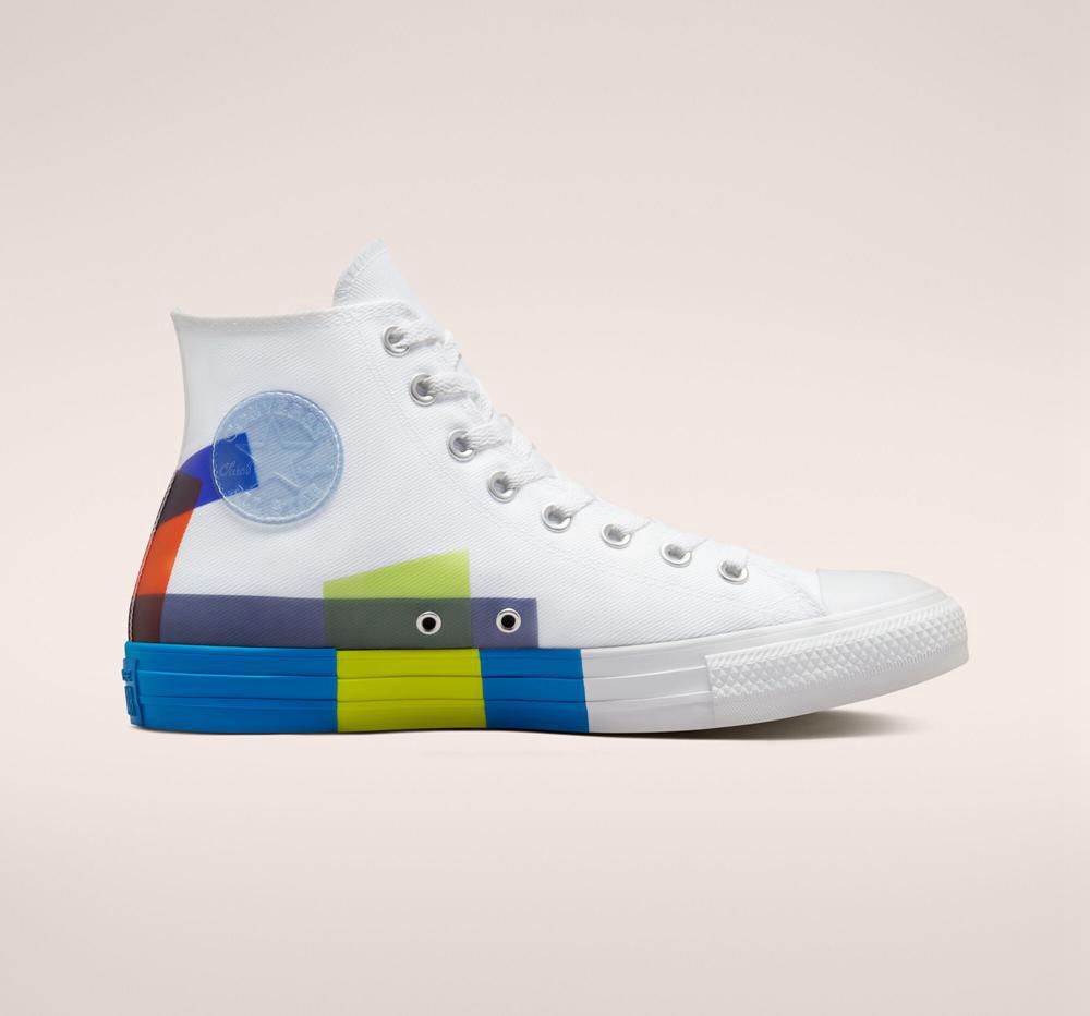 White / Kinetic Blue / White Converse Chuck Taylor All Star Space Racer Unisex Men's High Tops US | 21803-MFBJ